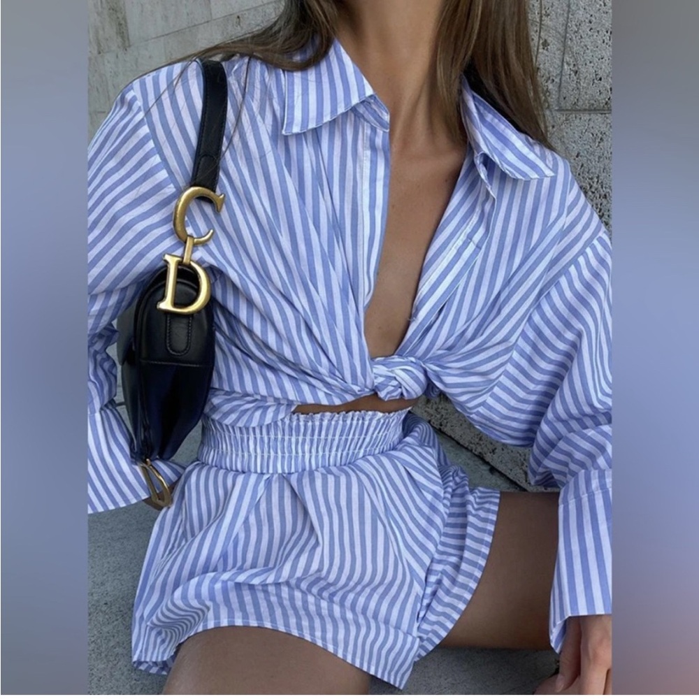 Commense High Waist Blue and White Shorts